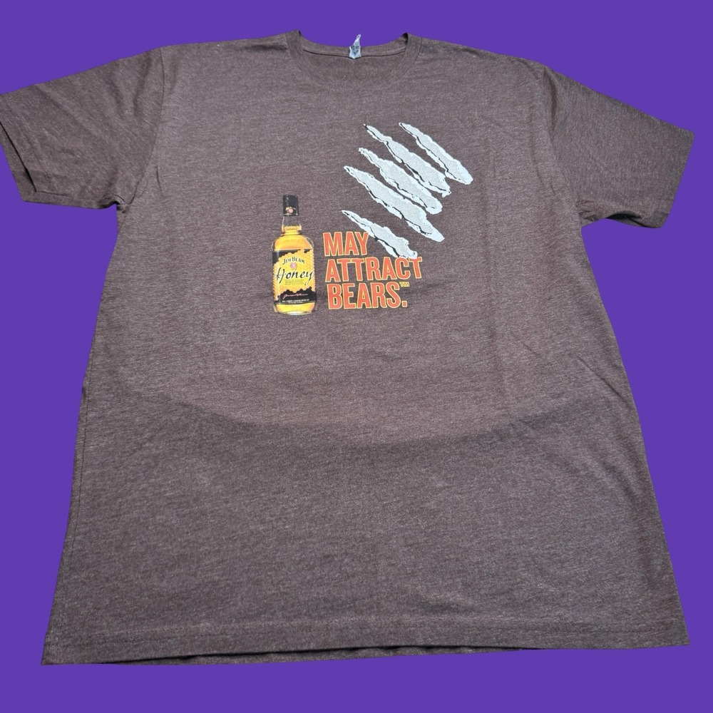 Jim Beam Honey T Shirt Large Brown May Attract Bears Bourbon 2 Sided Graphic